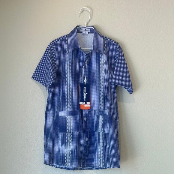 Guayabera- Navy Blue and White Gameday Gingham Dress (Little Girls Size 5) - Picture 1 of 8